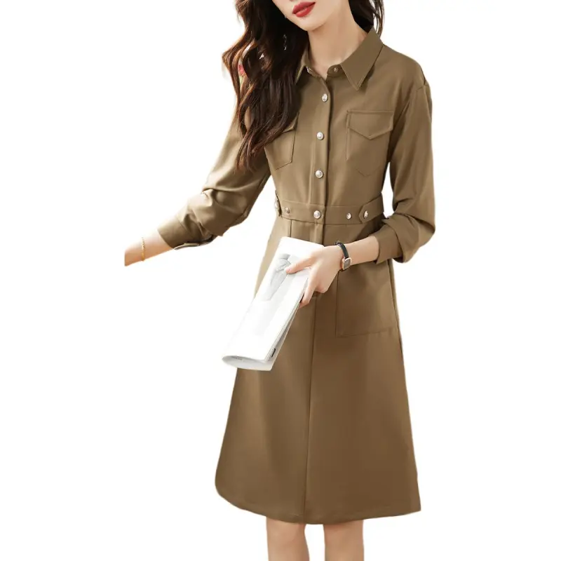 Mo Han Yi Mei Long Sleeved Dresses Women's Khaki Green-3