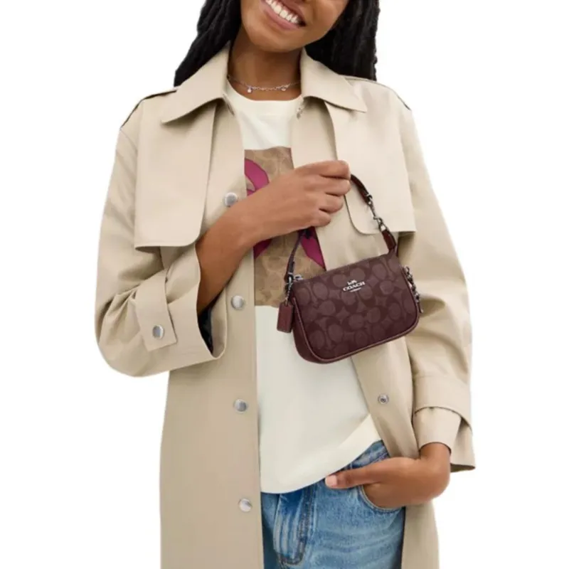 COACH Nolita Coated Canvas Handbag Shoulder Bag Mini Women's Wine-Colored-4