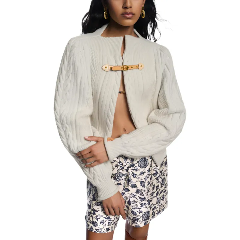 Lv Cable Knit Strap Cardigan-3