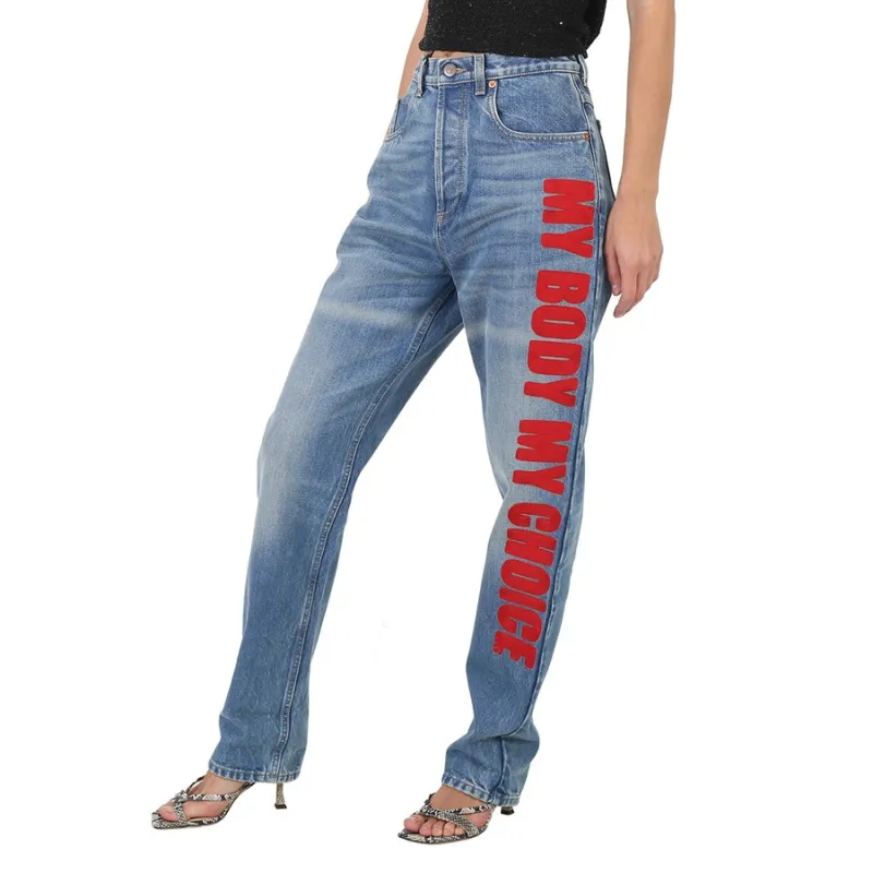 GUCCI Graphic Applique Jeans Blue/Red-4