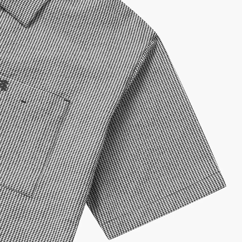 KOLON SPORT Seersucker Check Short Sleeve Shirt Men's Black-2