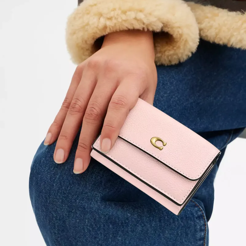 COACH Pebble Leather Wallet Mini Women's Blush Pink-3