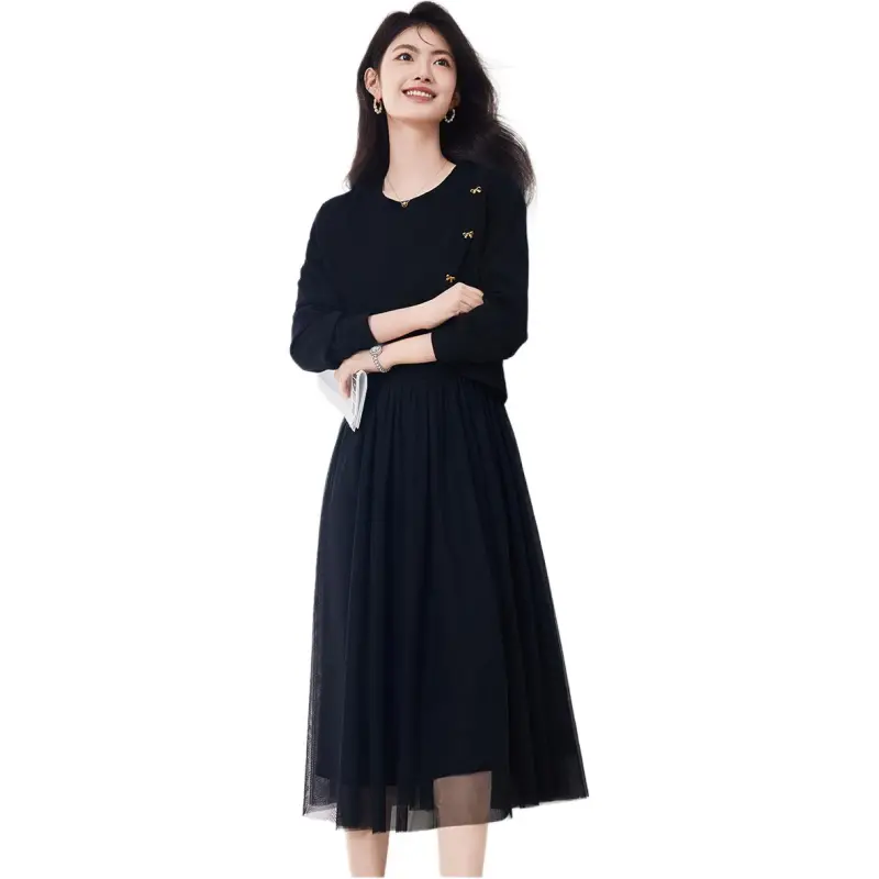 XINFEIYU Skirt Set Women's Black Top/Black Tank Dress-3