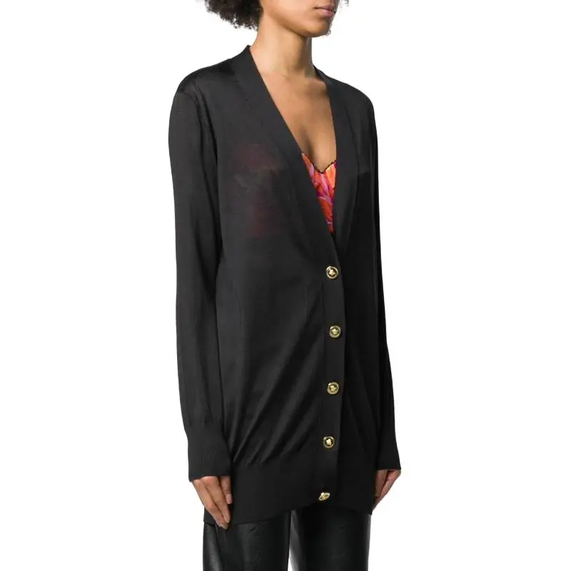 VERSACE Silk Blend Cardigan 'Black'-4