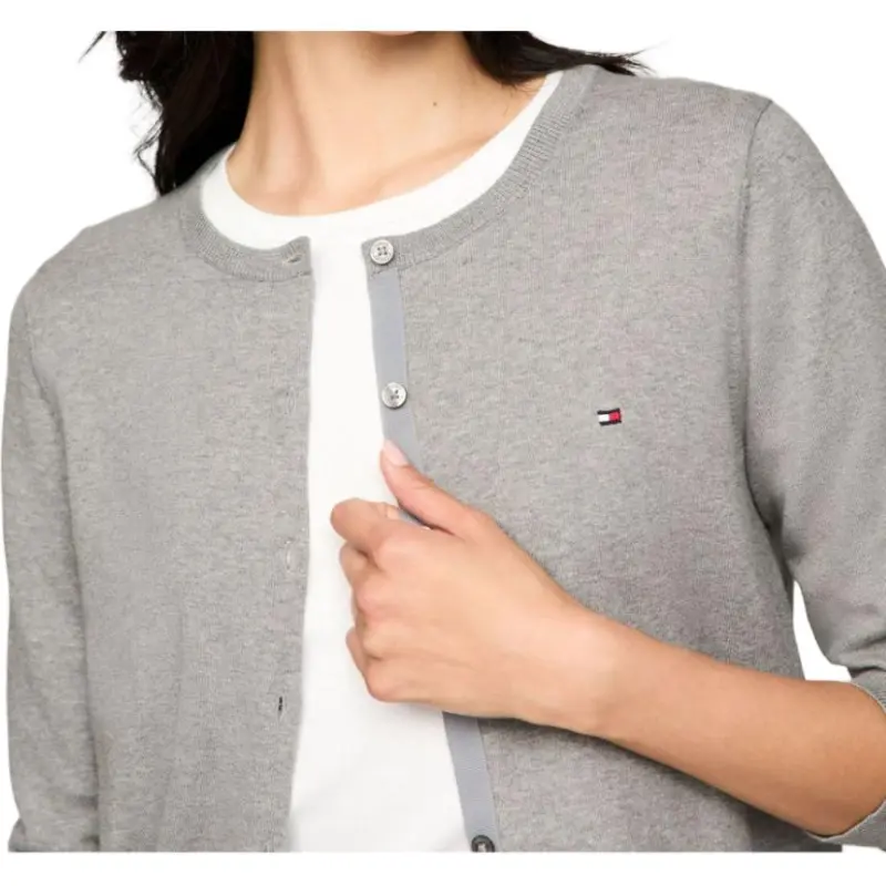 Tommy Hilfiger Solid Button Up Cardigan Sweaters Grey Heather Sweater Women's Gray-4