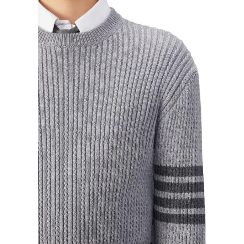 THOM BROWNE 4 Bar Stripes Crewneck Cable Knitted Jumper-4