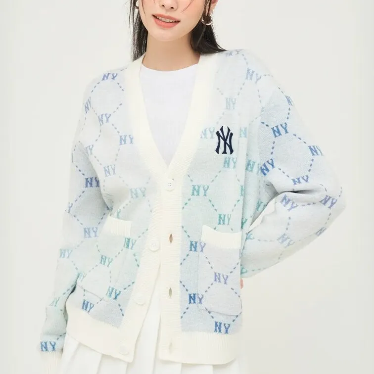 MLB New York Yankees Gradation Dia Monogram Knitwear Unisex Cream-3