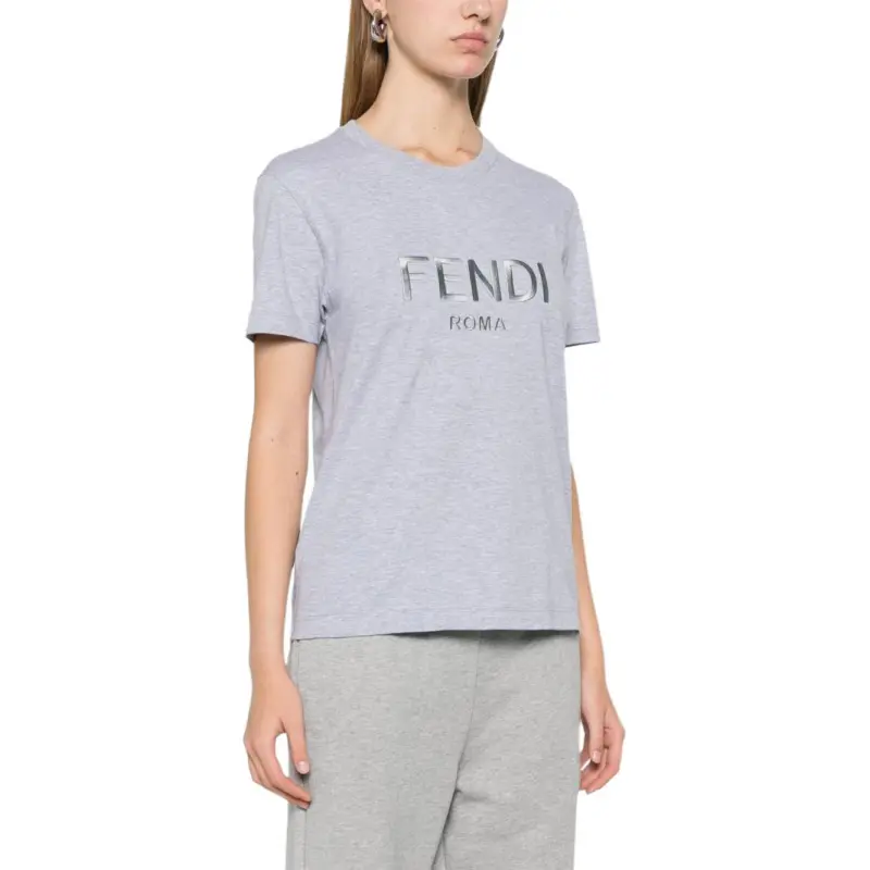 FENDI Logo embroidered T shirt-3
