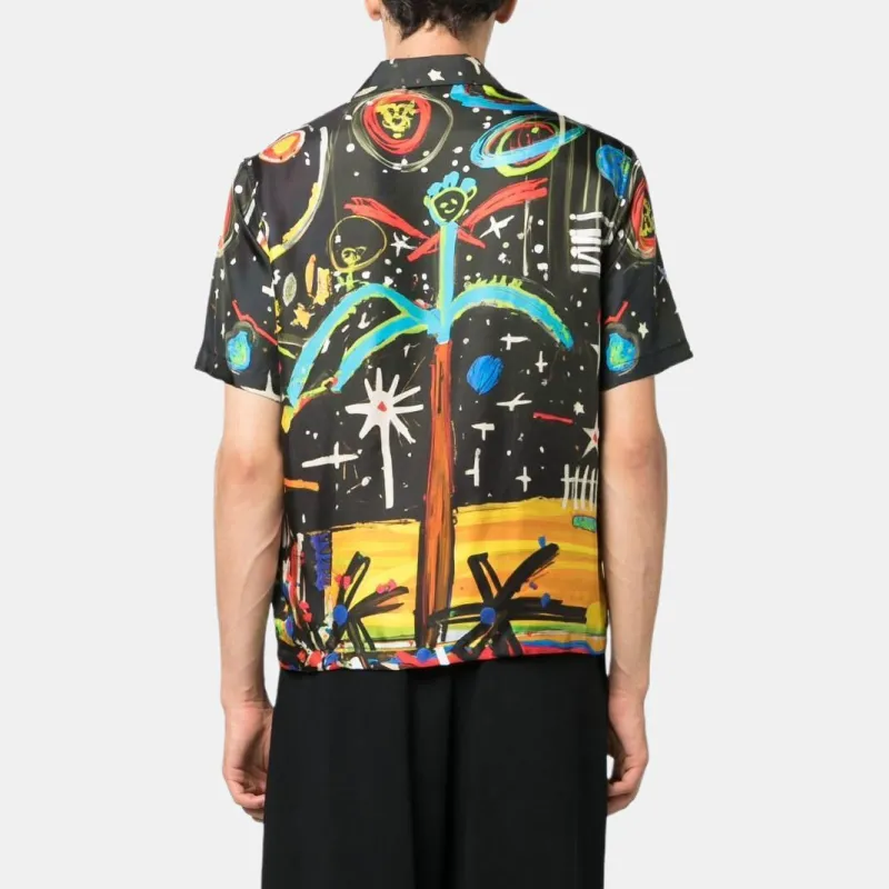 PALM ANGELS Starry Night Short Sleeved Bowling Shirt-5