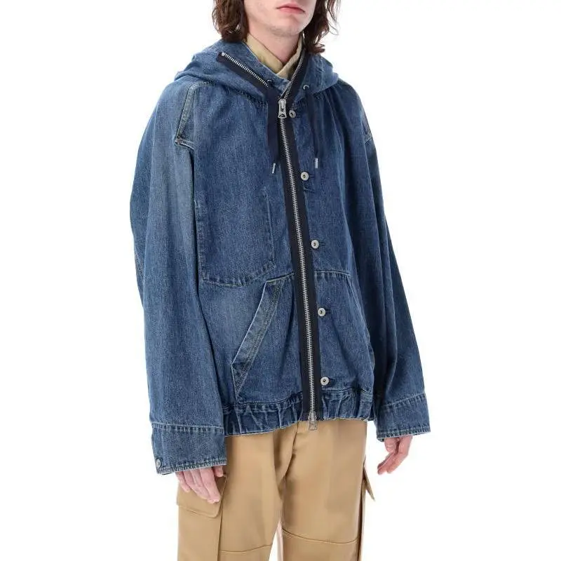 Sacai Denim Jackets Men Dark Blue-3