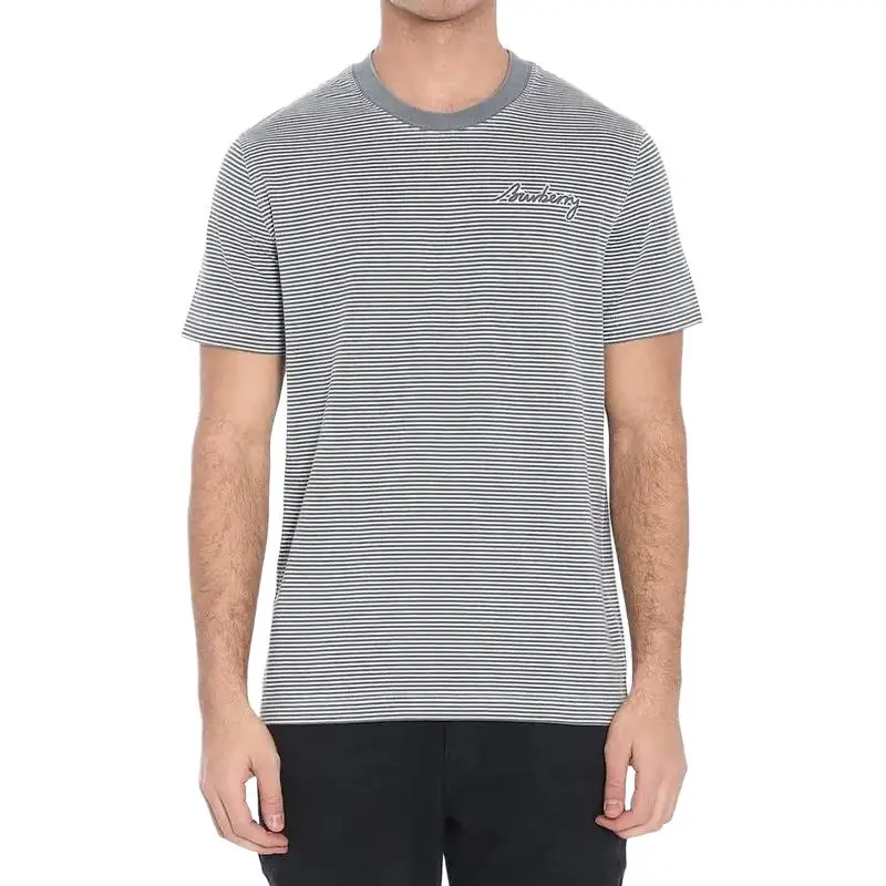 Burberry Logo Printed Striped Crewneck T Shirt-4