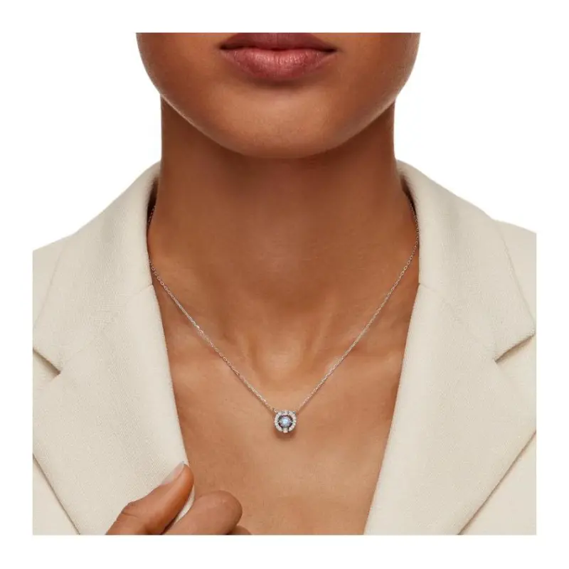 Swarovski Una Necklace Round Cut Blue Rhodium Plated-6