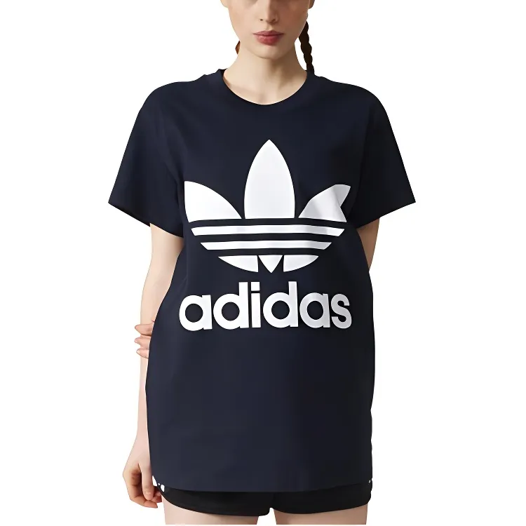 Adidas Originals DIRECTIONALBIG TREFOIL Drop Shoulder Sleeve T Shirt Women's Marine Blue-2