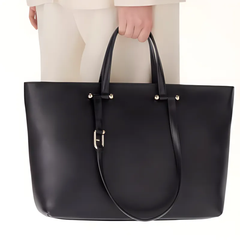 Furla Cow Leather Tote Bag Shopping Bag Shoulder Bag Handbag Large Size Women's Black-4