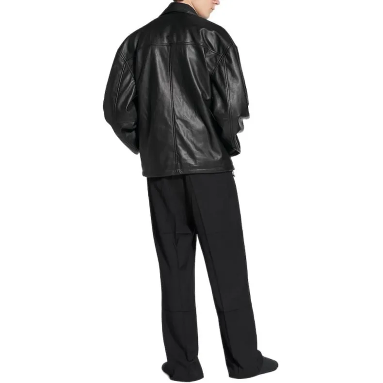 Balenciaga FW25 Leather Jacket Regular Fit Men's Black-3