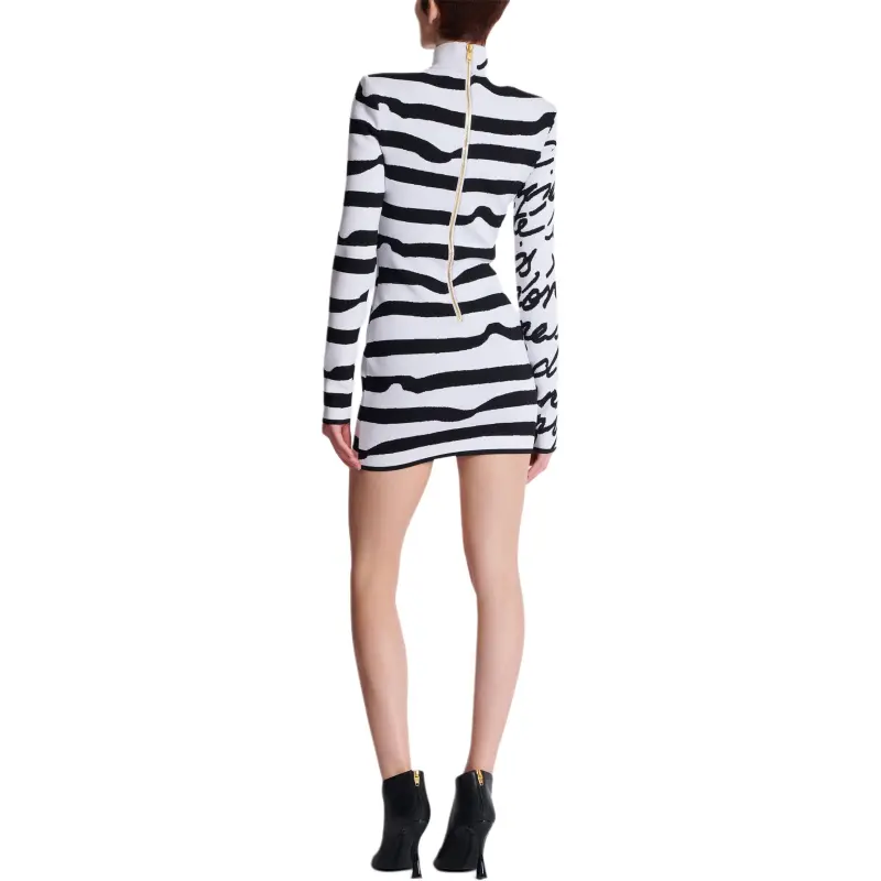 BALMAIN Striped Love Letter Jacquard Knit Dress-3