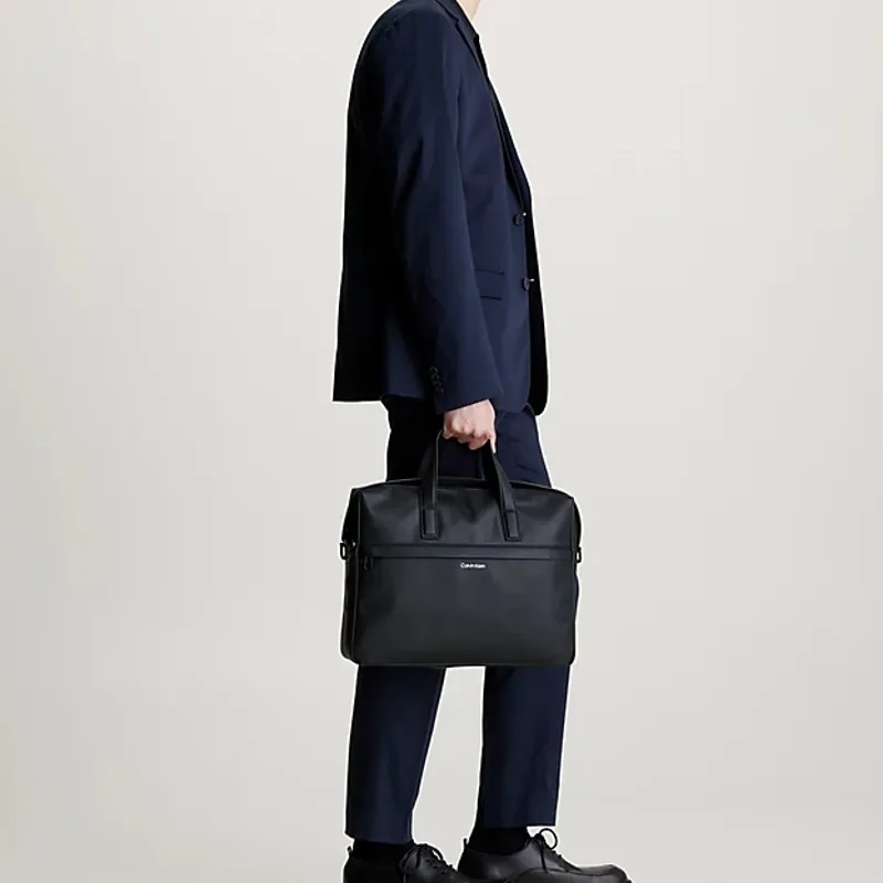 CALVIN KLEIN Polyurethane Portable One Shoulder Crossbody Laptop Bags Men's Black Egg Stone Color-4