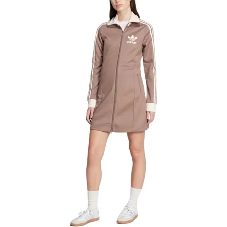 Adidas Originals ADICOLOR3 Stripes SS25 Long Sleeved Dress Women's Tress Brown-1