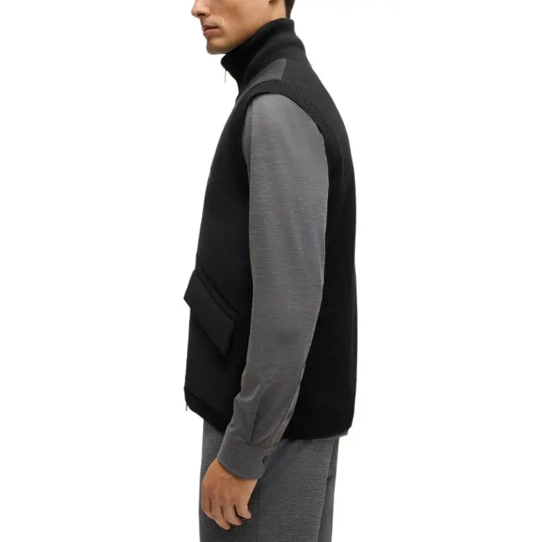 HUGO BOSS Padded Mixed Waterial Vest With Logo Badge Vest Men's Black-4