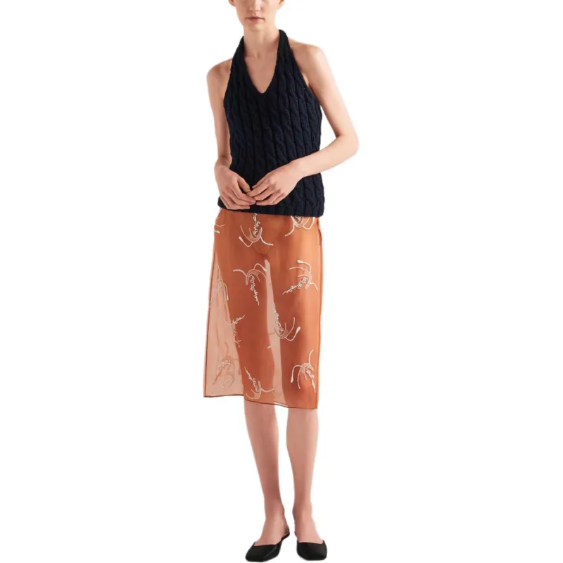 PRADA Embroidered Organza Midi Skirt-1
