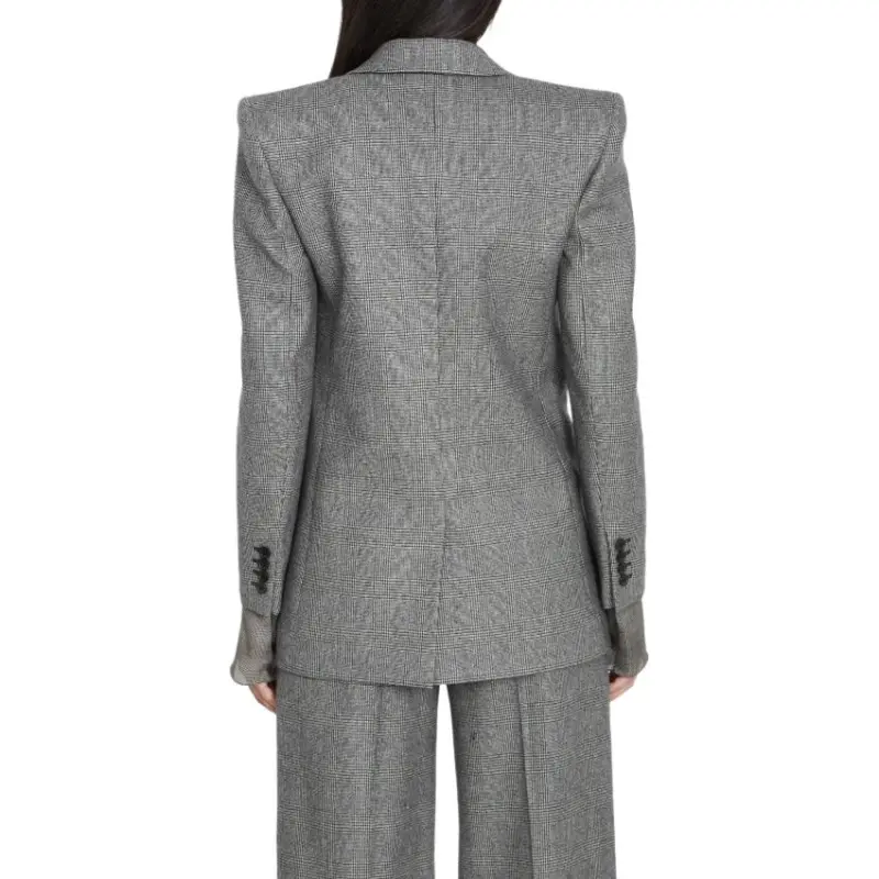 SAINT LAURENT Prince Of Wales Motif Single-Breasted Jacket-4