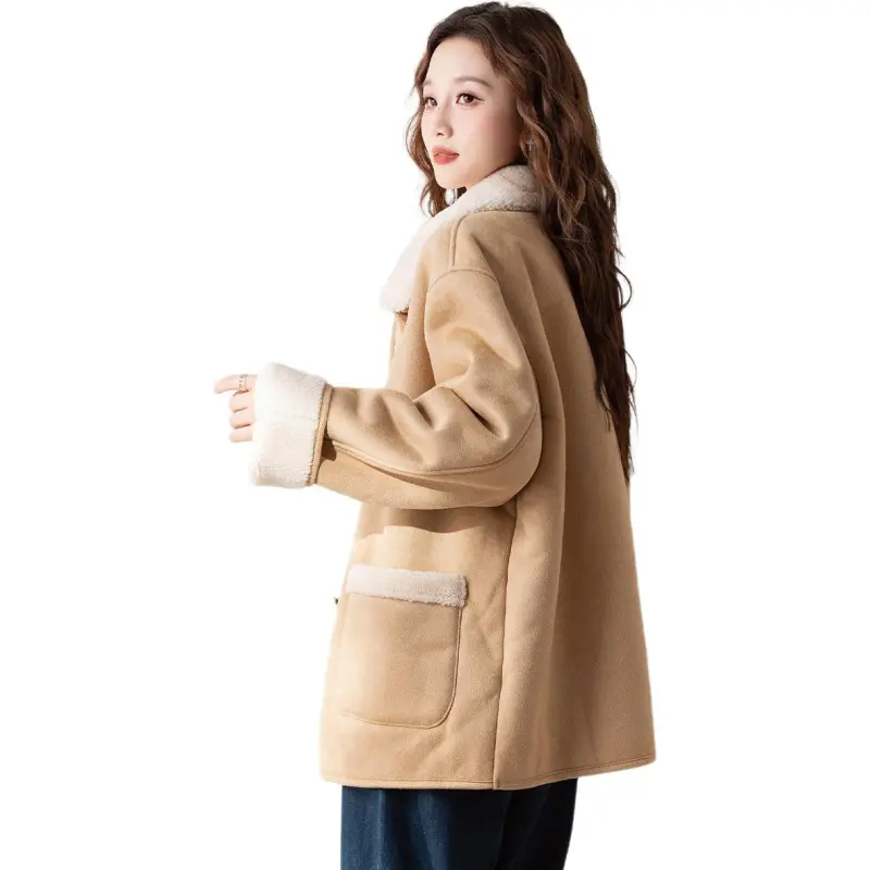Tonlion Velvet feel Coat Women's Yellow Khaki-1