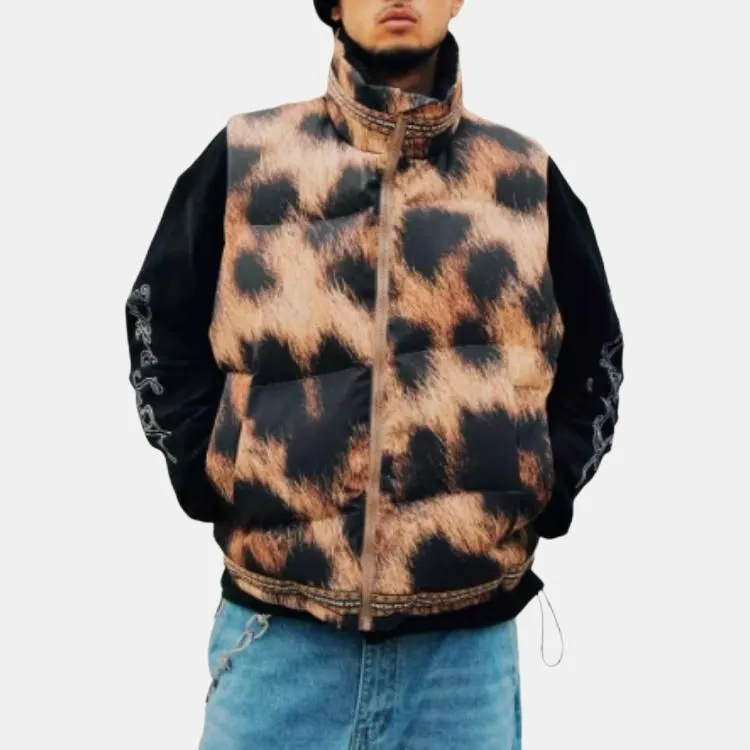 ORANGE DRAGON x THE SOUL WORK FACTORY Vest Unisex Leopard Print Brown-2