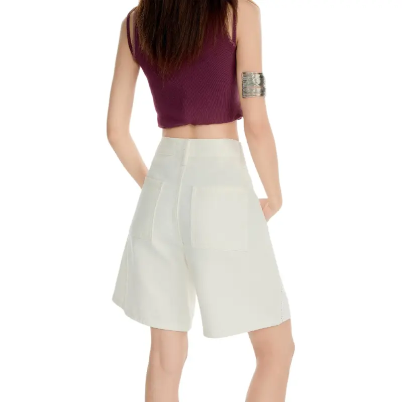 Wen Shan Denim Shorts Women's Apricot Knee Length Pants-1
