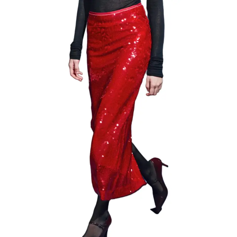 ZARA ZW Series Casual Long Skirt Women's Red-4