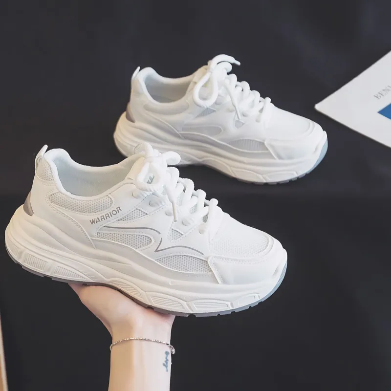 Warrior Height Increasing Abrasion Resistant Low Top Chunky Sneakers Women's White-6
