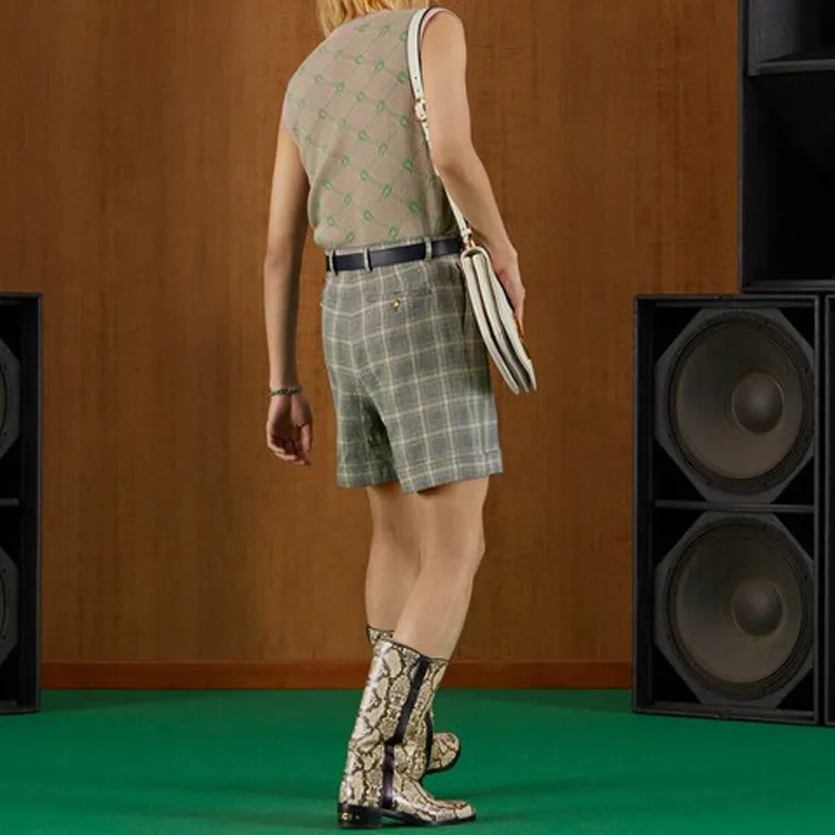 GUCCI Cuffed Plaid Shorts Grey/Beige-3