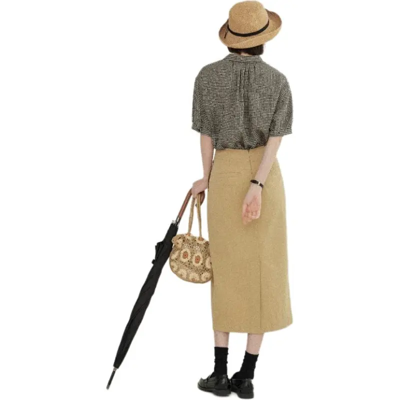 SOLIGHTER Casual Long Skirt Women's Yellow Khaki-2