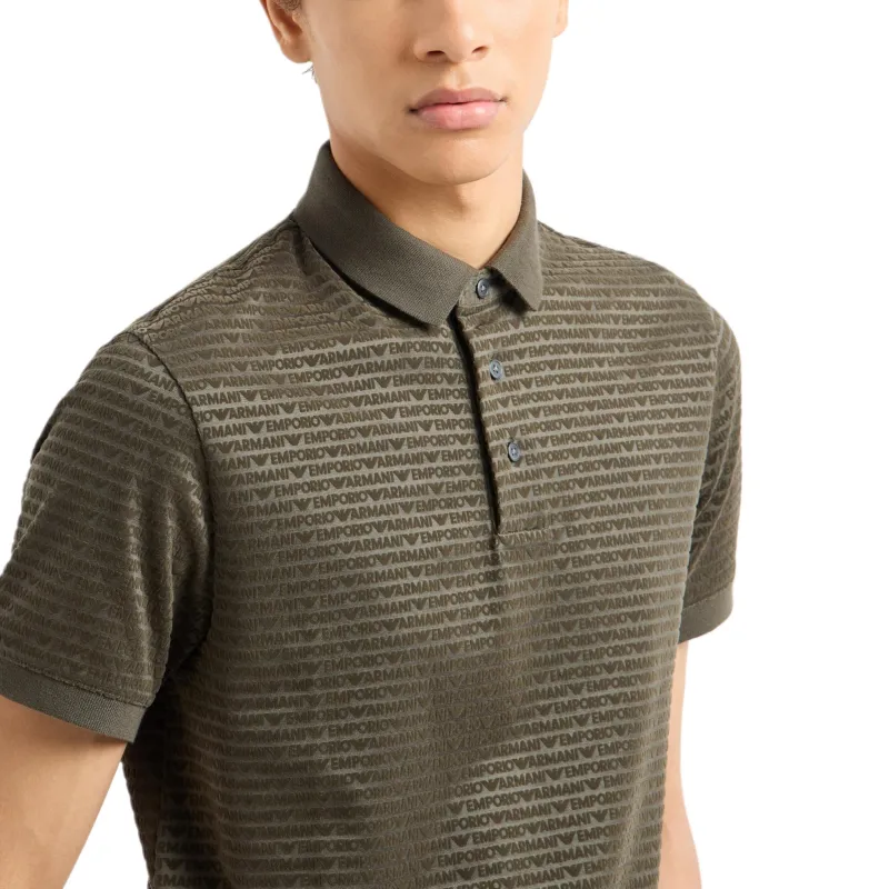 EMPORIO ARMANI Lyocell blend Jersey Polo Shirt With Flocked Lettering All Over-4