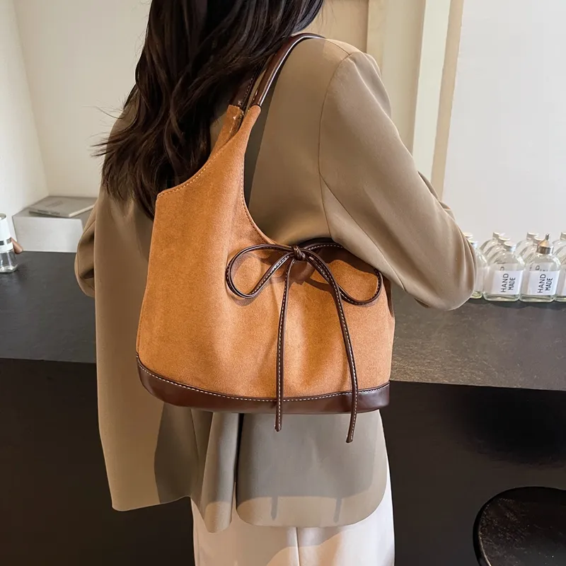 Morellybear Leather Velvet Shoulder Bag Women's Coffee/Brown/Khaki-10