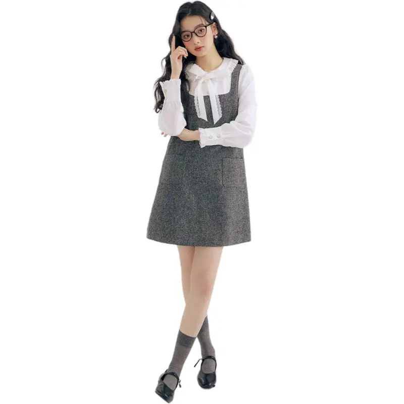 DEAR DEER PUFF Long Sleeved Dress Women's Gray-1