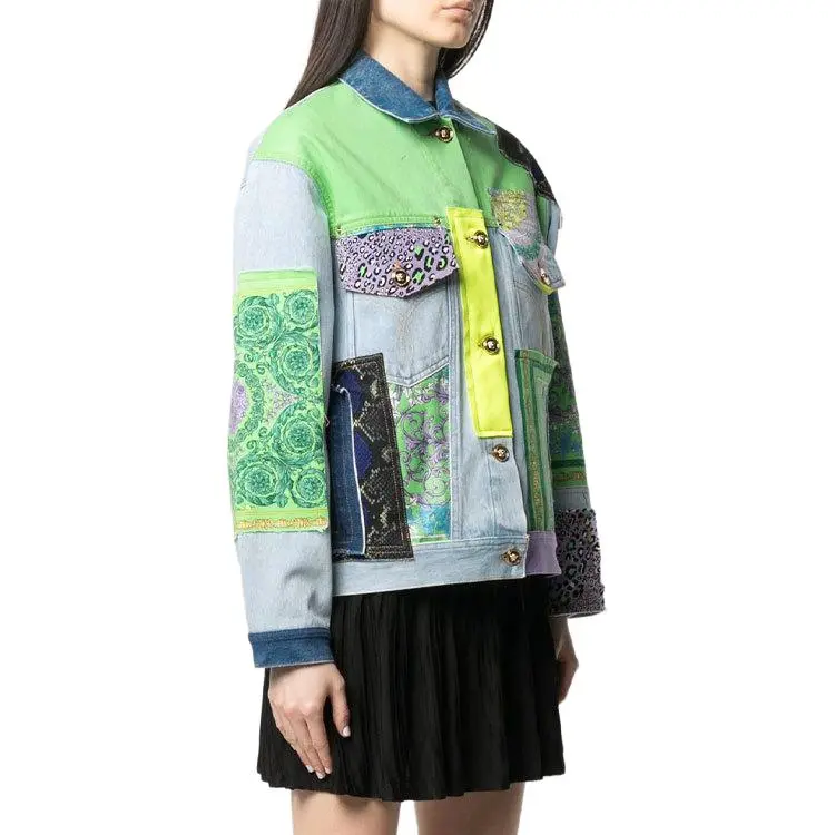 VERSACE Patchwork Denim Jacket 'Multicolor'-3