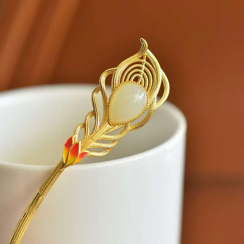 Gifts Hairpins Pale Greenish White Jade Women's-5