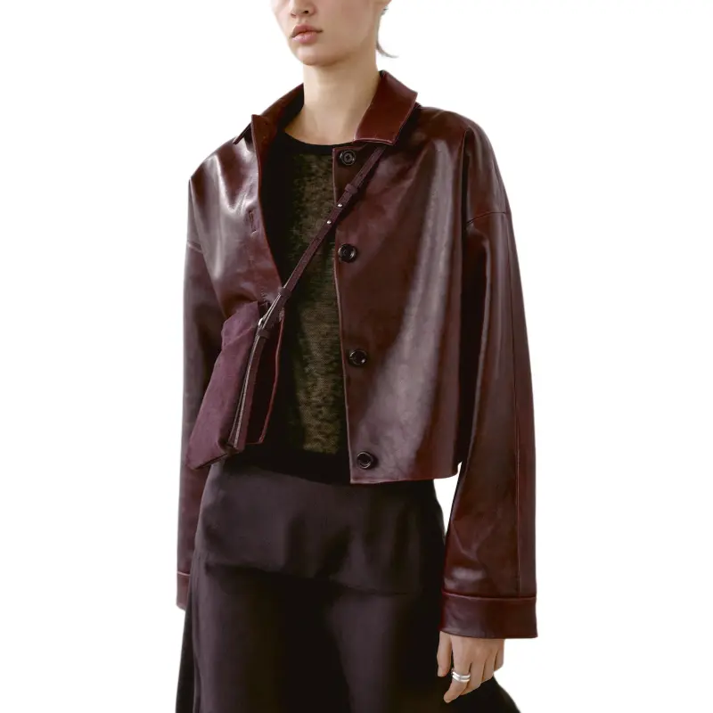 Massimo Dutti Leather Jacket Women's Red-2