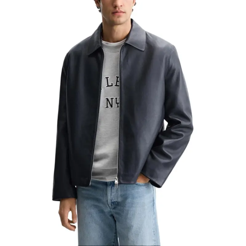 ZARA Leather Jackets Men Blue-4