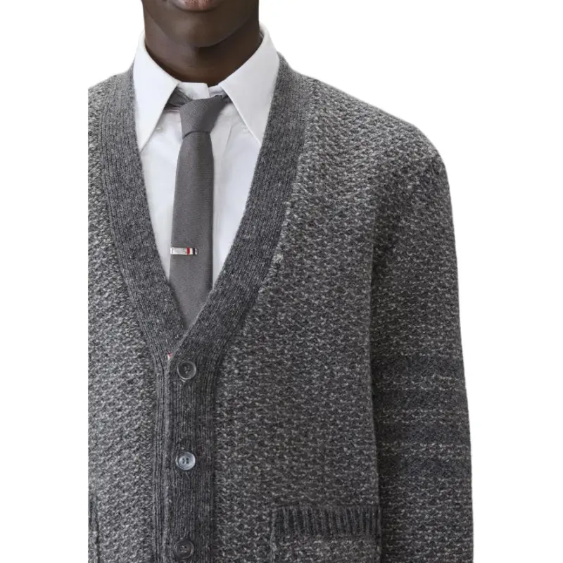 THOM BROWNE V neck Chunky knit Cardigan-4