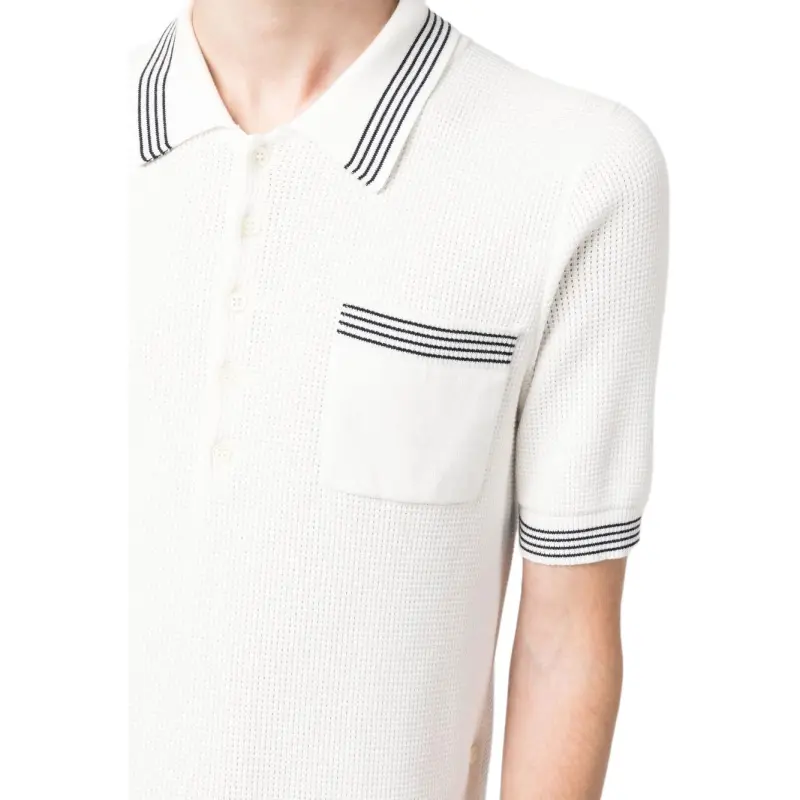 THOM BROWNE Stripe Detailed Knitted Polo Shirt-4