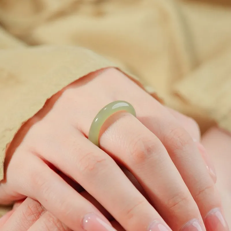 MY WORLD BEGINS AND ENDS WITH YOU Hetian Jade Rings Pale Greenish-White Jade Unisex-7