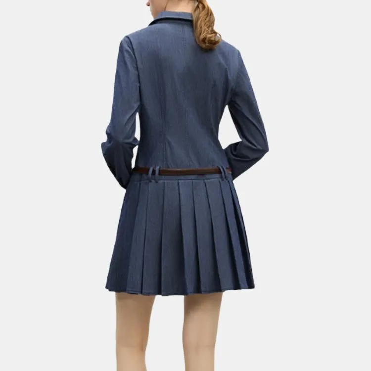 FANSILANEN Long Sleeved Dresses Women's Denim Blue-4