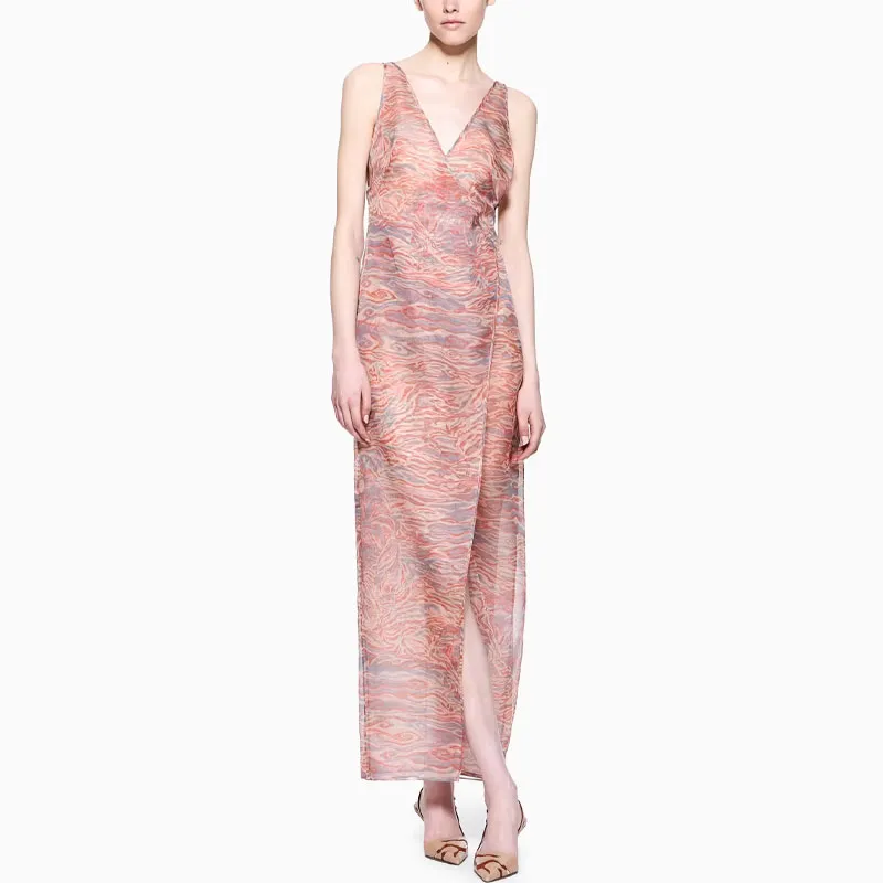 GIORGIO ARMANI Printed Silk Organza Long Dress-1