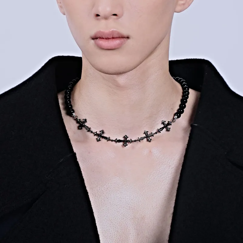 NothingButMini Pearl Agate Necklaces Unisex Gothic Urban Techwear Pure White/Black-6