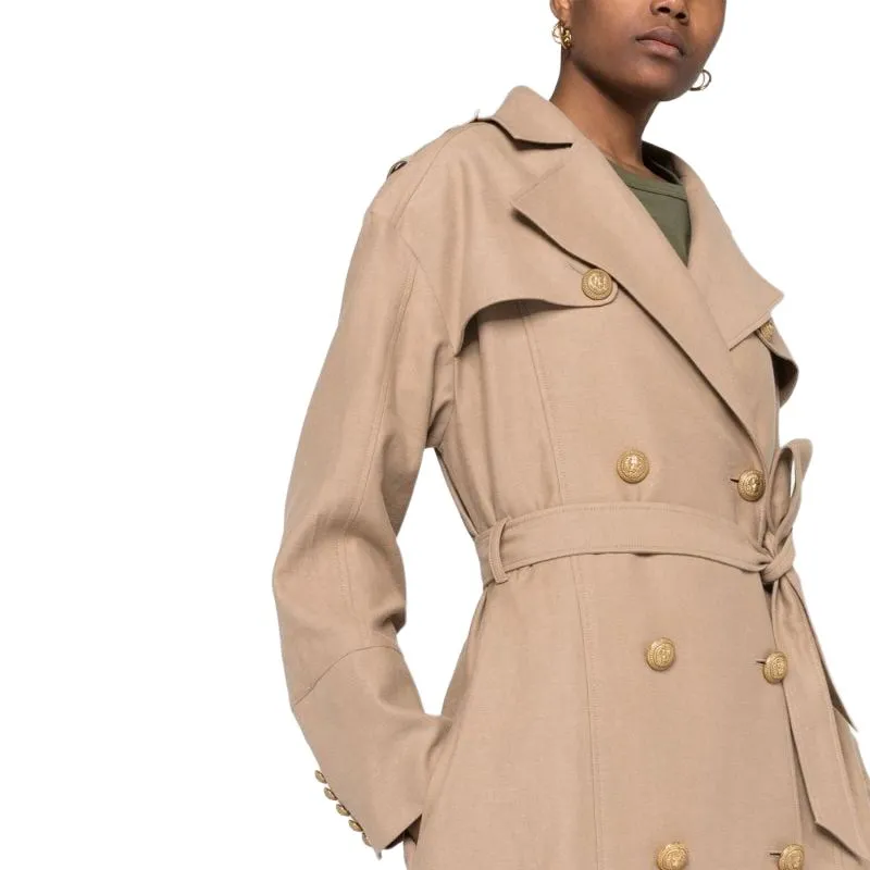 BALMAIN Trench Coats Women's Sandy Beige-4