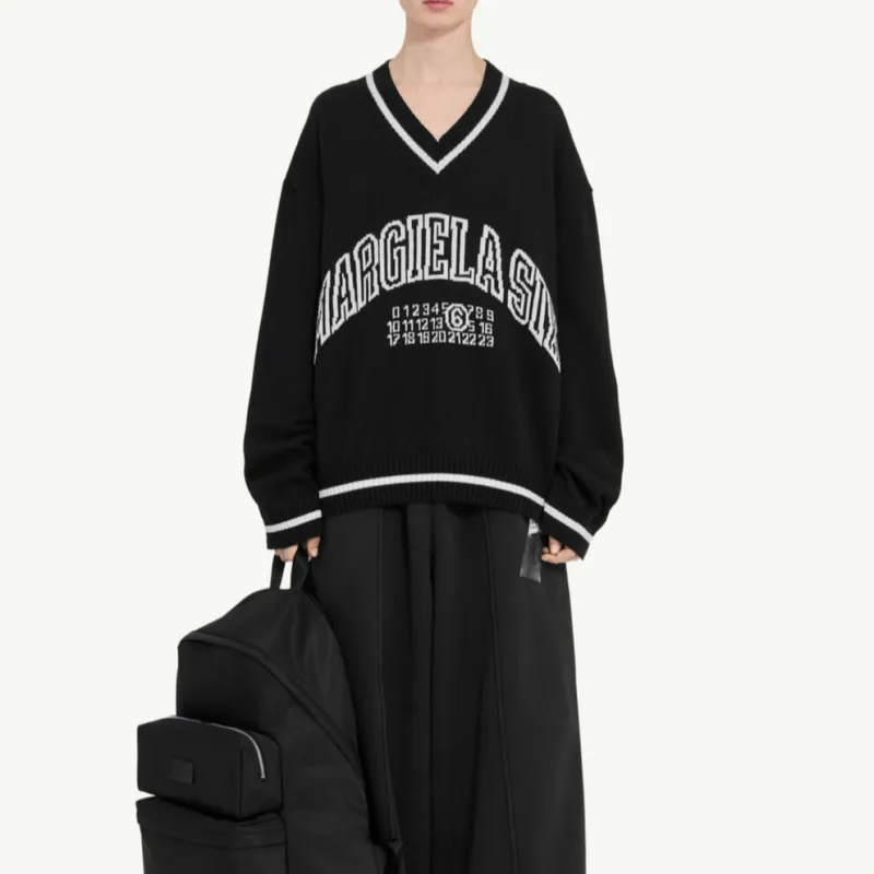 MM6 Maison Margiela V Neck Varsity Jumper-2