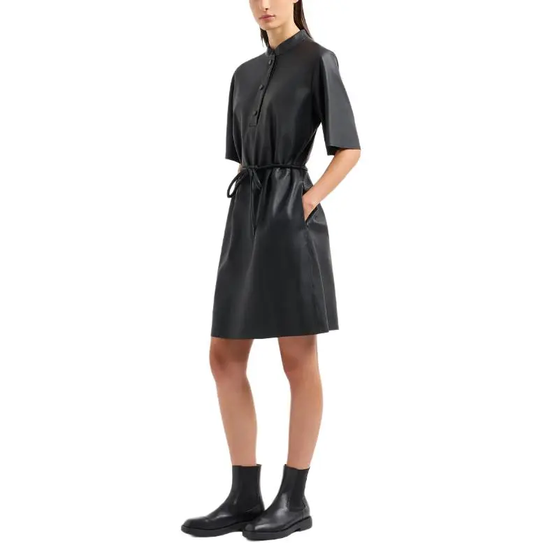 EMPORIO ARMANI Short sleeved Dress In Semi aniline Lambskin Nappa Leather With A Belt-3