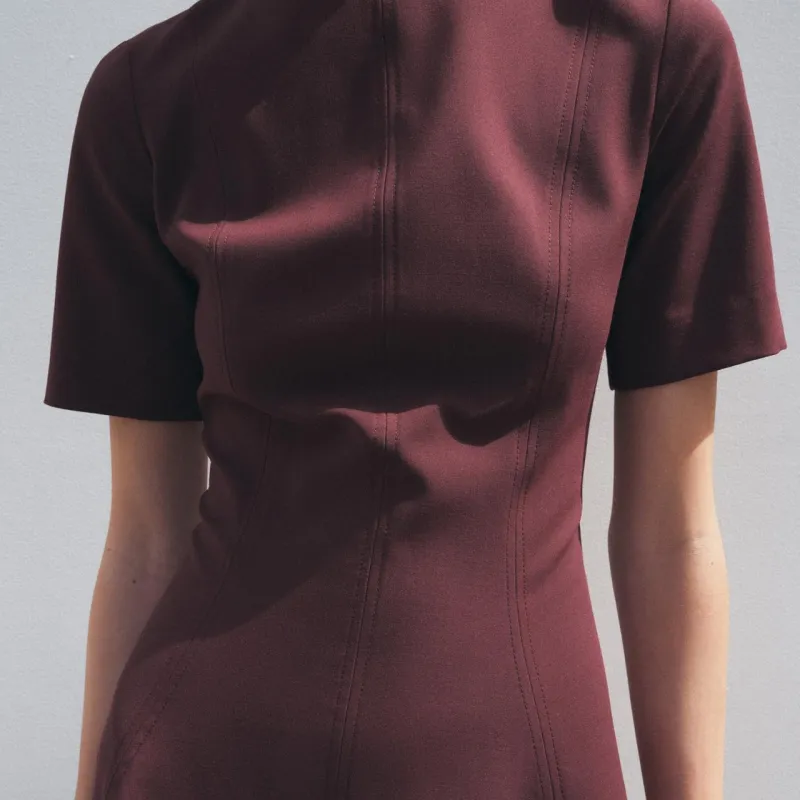 ZARA ZW Series Short Sleeved Dress Women's Burgundy-4
