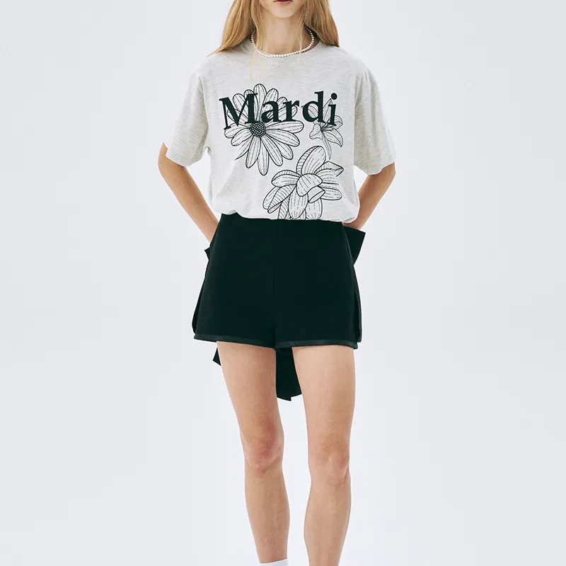 MARDI MERCREDI Three Flowers Collection SS25 T-Shirt Women's Oat Black Korean Style-6